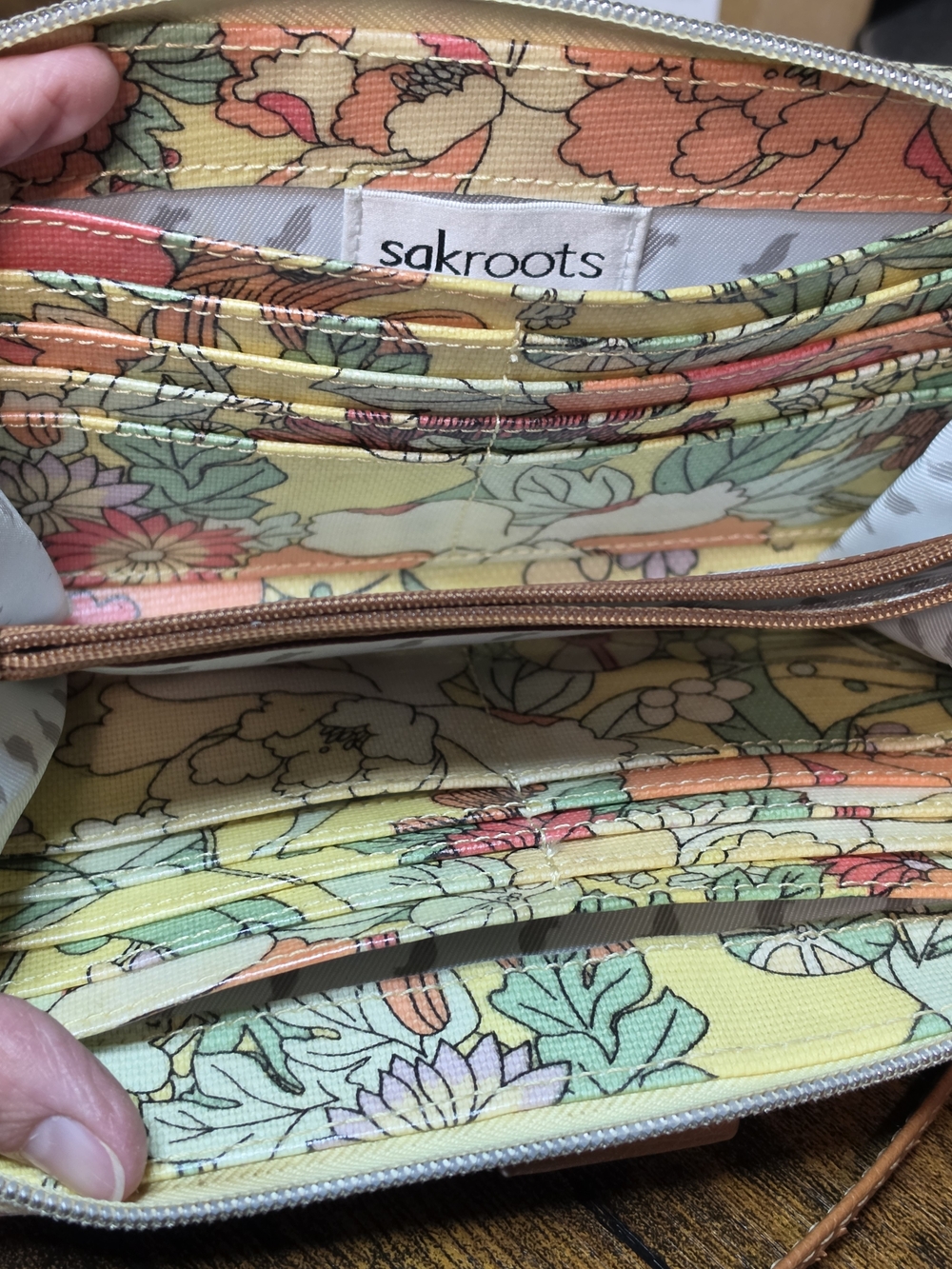 Sakroots Yellow Floral Crossbody Wallet with Tan Strap - Picture 9 of 12